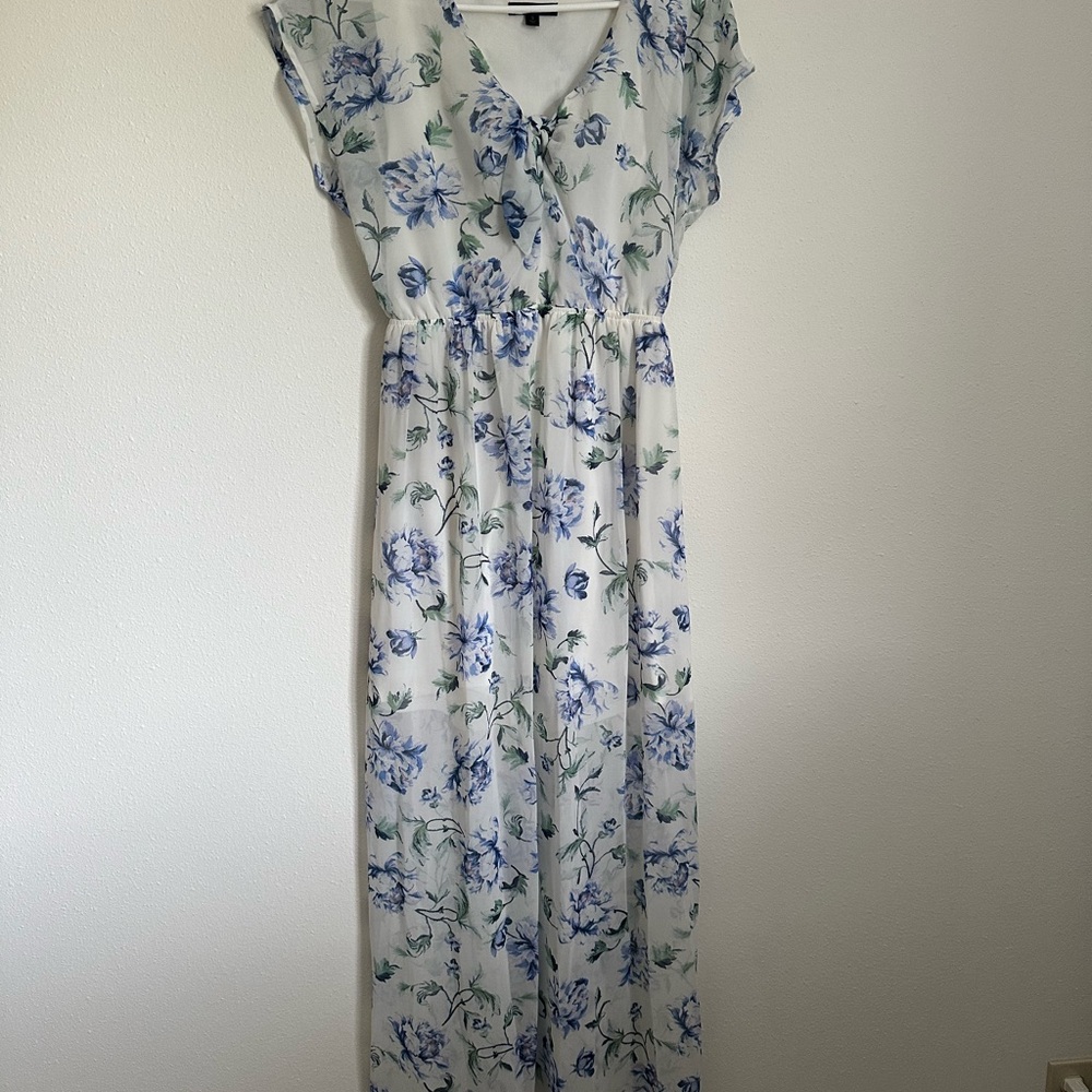 As U Wish Blue and White Floral Maxi Dress